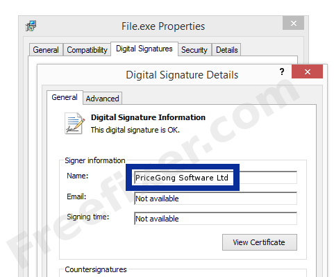 Screenshot of the PriceGong Software Ltd certificate